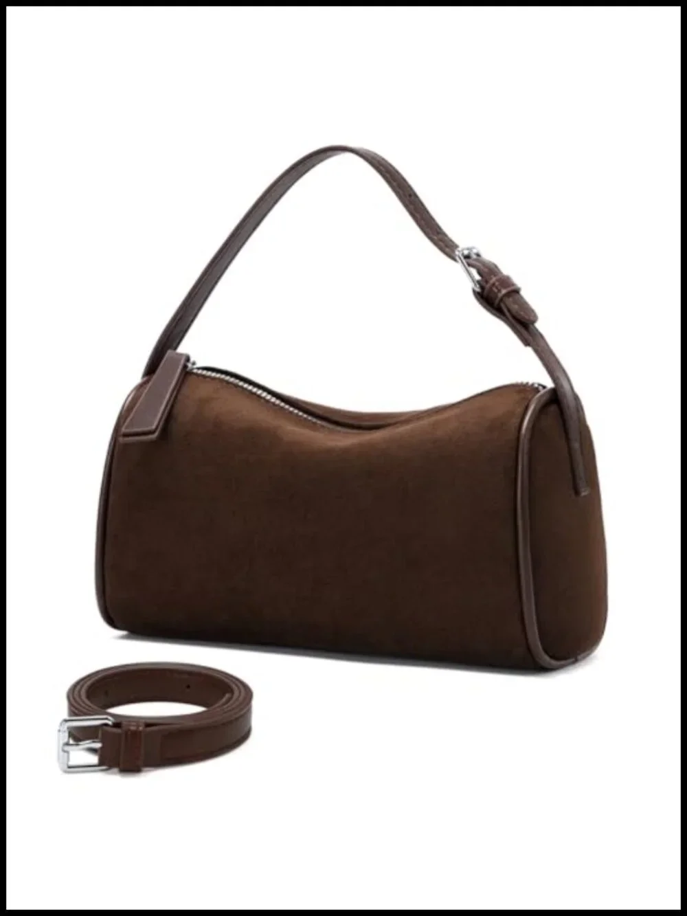 Faux Suede Crossbody Barrel Hobo Purse with Adjustable Strap for Women